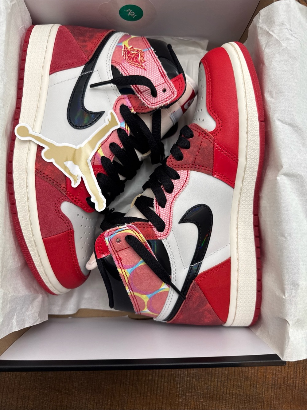 Jordan Kids High-Top Sneakers Red White Black with Multicolor Ankle Spider-Man